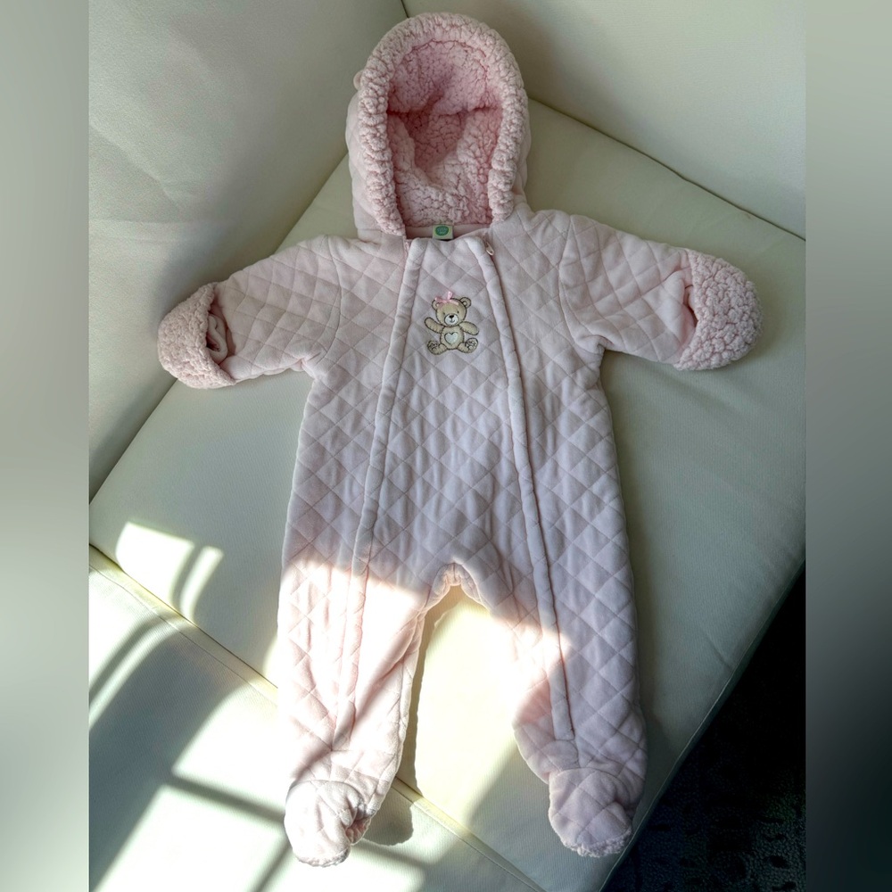 Little Me Girls Bear Pink Quilted Velour Bunting Snowsuit Size 6-9 Months